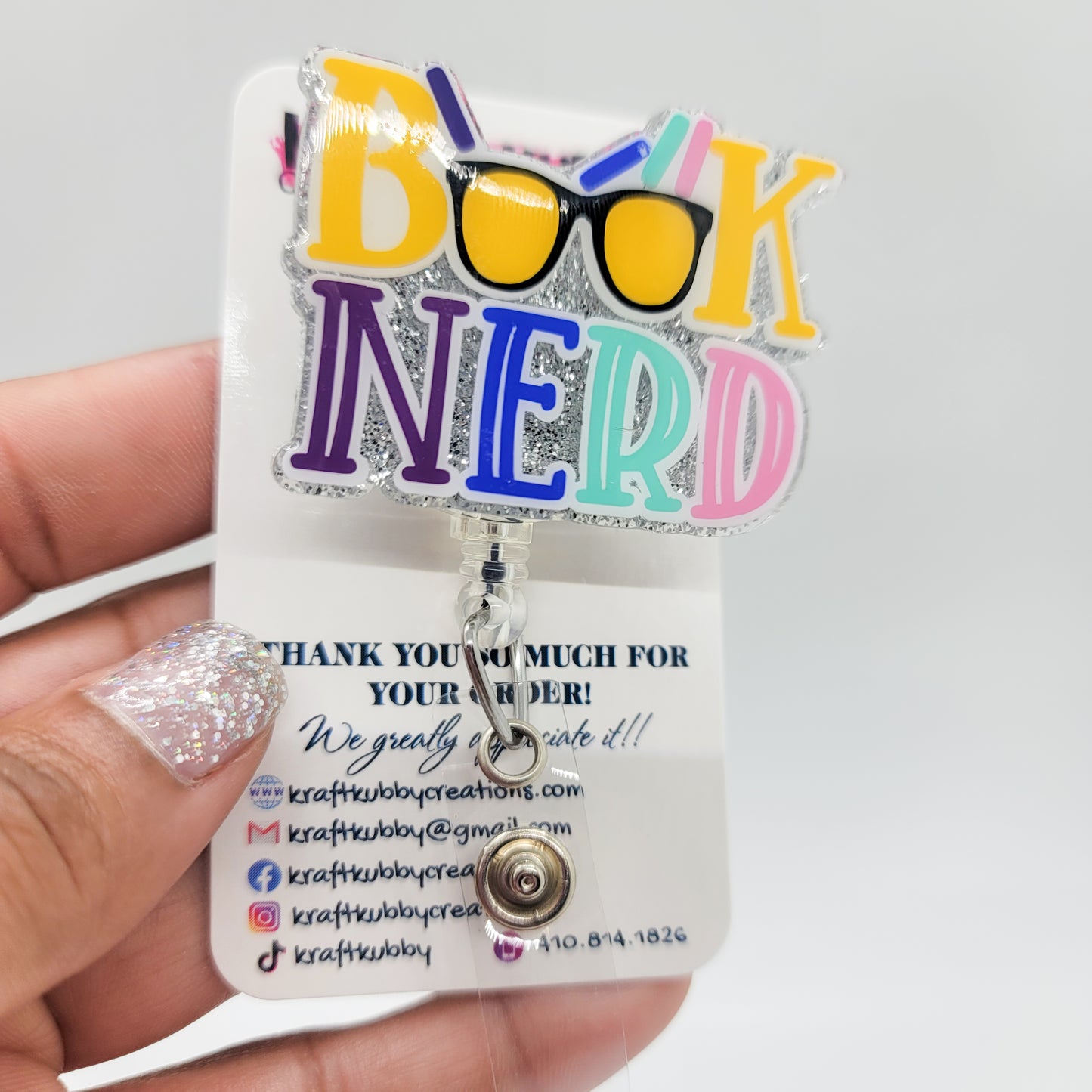 Book Nerd - Acrylic Badge Reel - 2 inch Retractable Badge Reel - Interchangeable