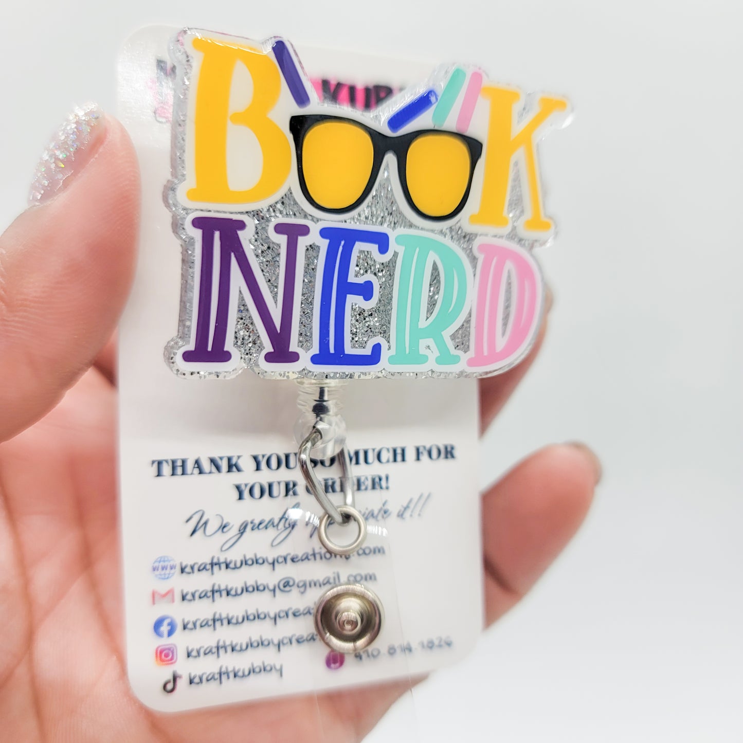 Book Nerd - Acrylic Badge Reel - 2 inch Retractable Badge Reel - Interchangeable