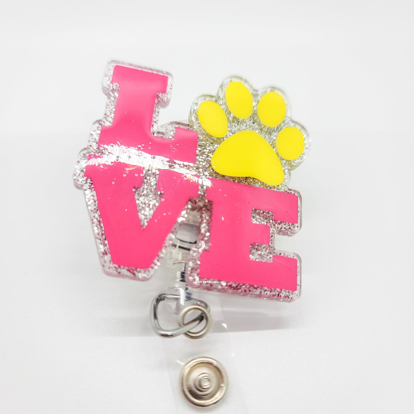 Love Paw- Acrylic Badge Reel - 2 inch Retractable Badge Reel - Interchangeable