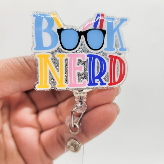 Book Nerd - Acrylic Badge Reel - 2 inch Retractable Badge Reel - Interchangeable