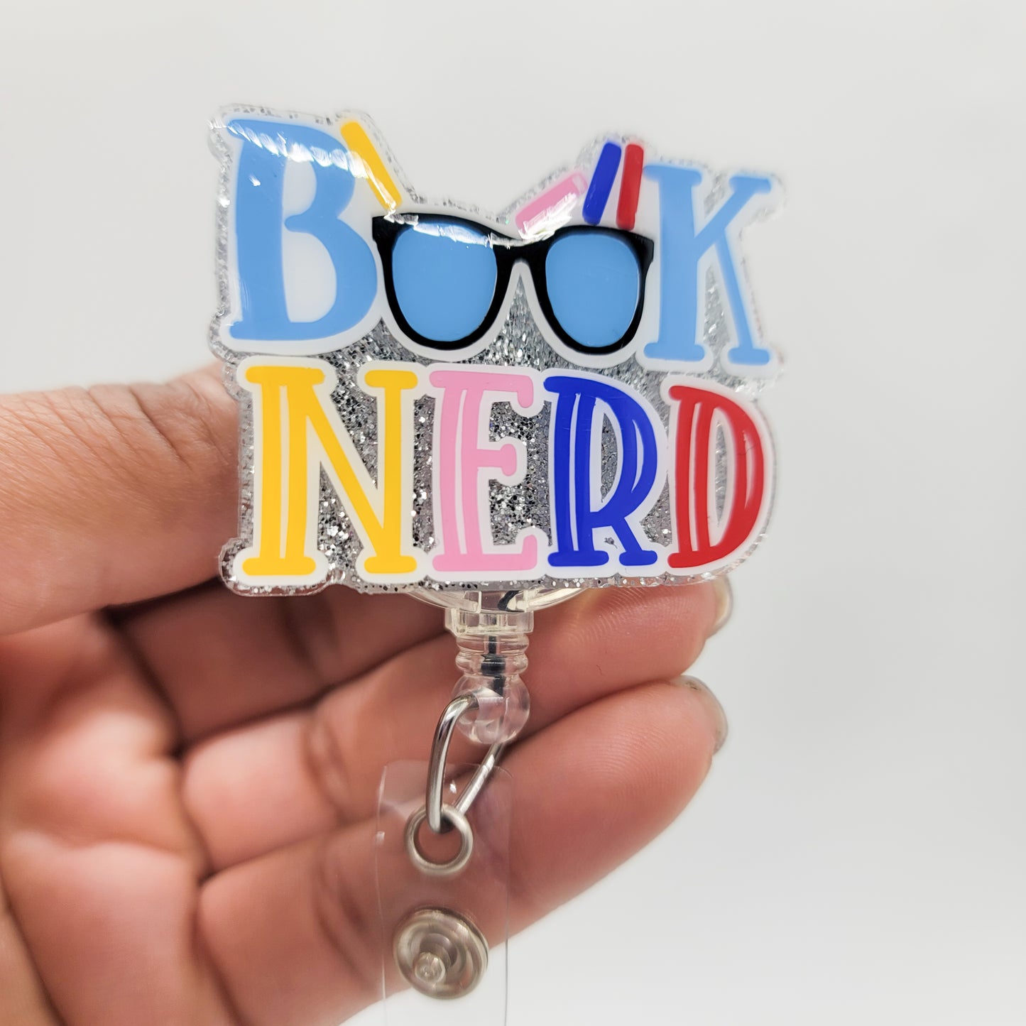 Book Nerd - Acrylic Badge Reel - 2 inch Retractable Badge Reel - Interchangeable