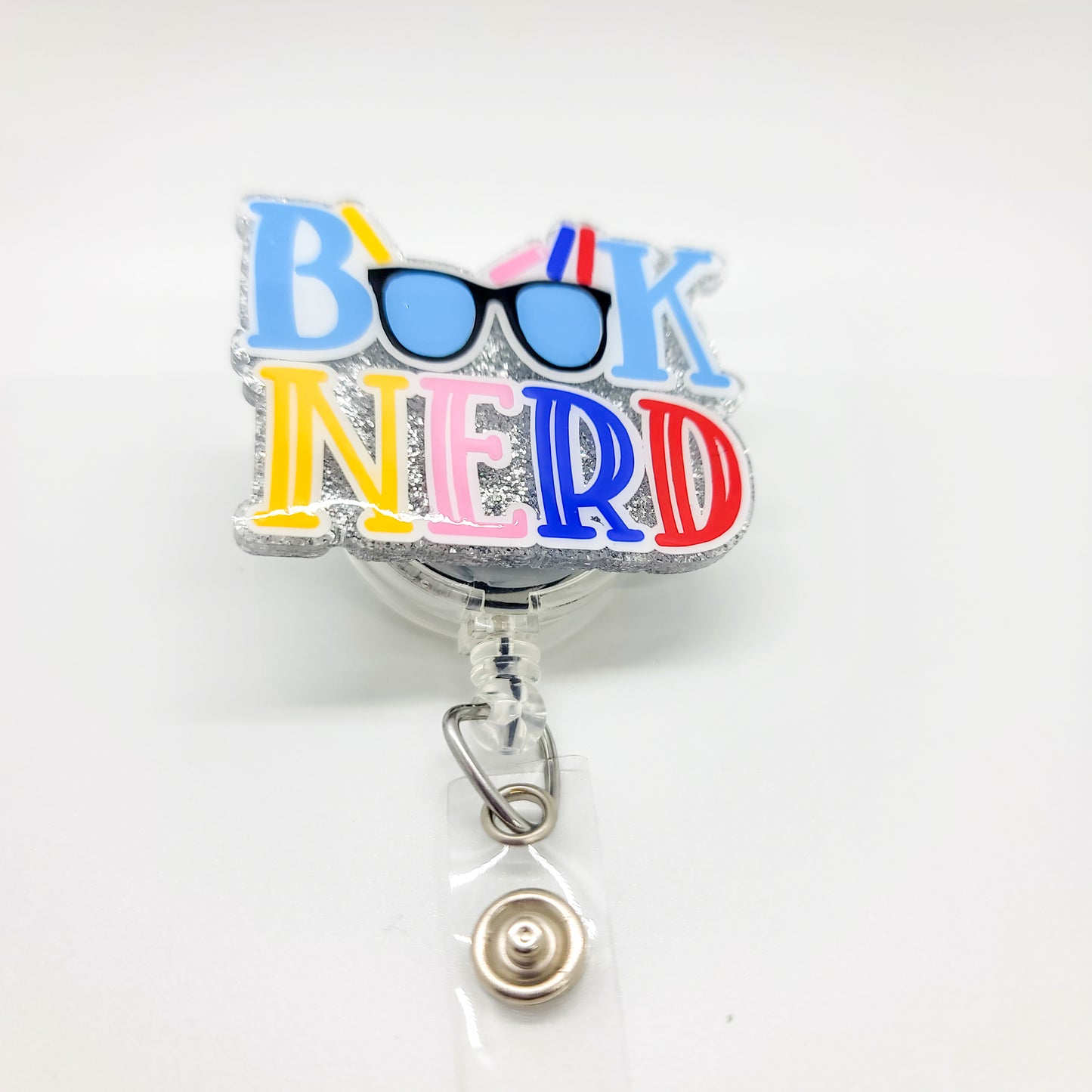 Book Nerd - Acrylic Badge Reel - 2 inch Retractable Badge Reel - Interchangeable