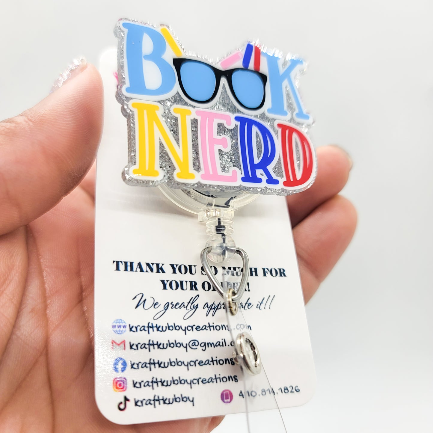 Book Nerd - Acrylic Badge Reel - 2 inch Retractable Badge Reel - Interchangeable