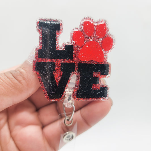 Love Paw- Acrylic Badge Reel - 2 inch Retractable Badge Reel - Interchangeable