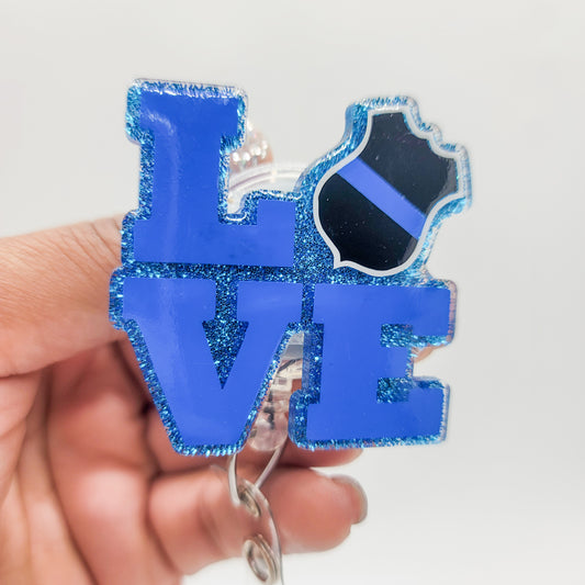 Love Police Badge- Acrylic Badge Reel - 2 inch Retractable Badge Reel - Interchangeable