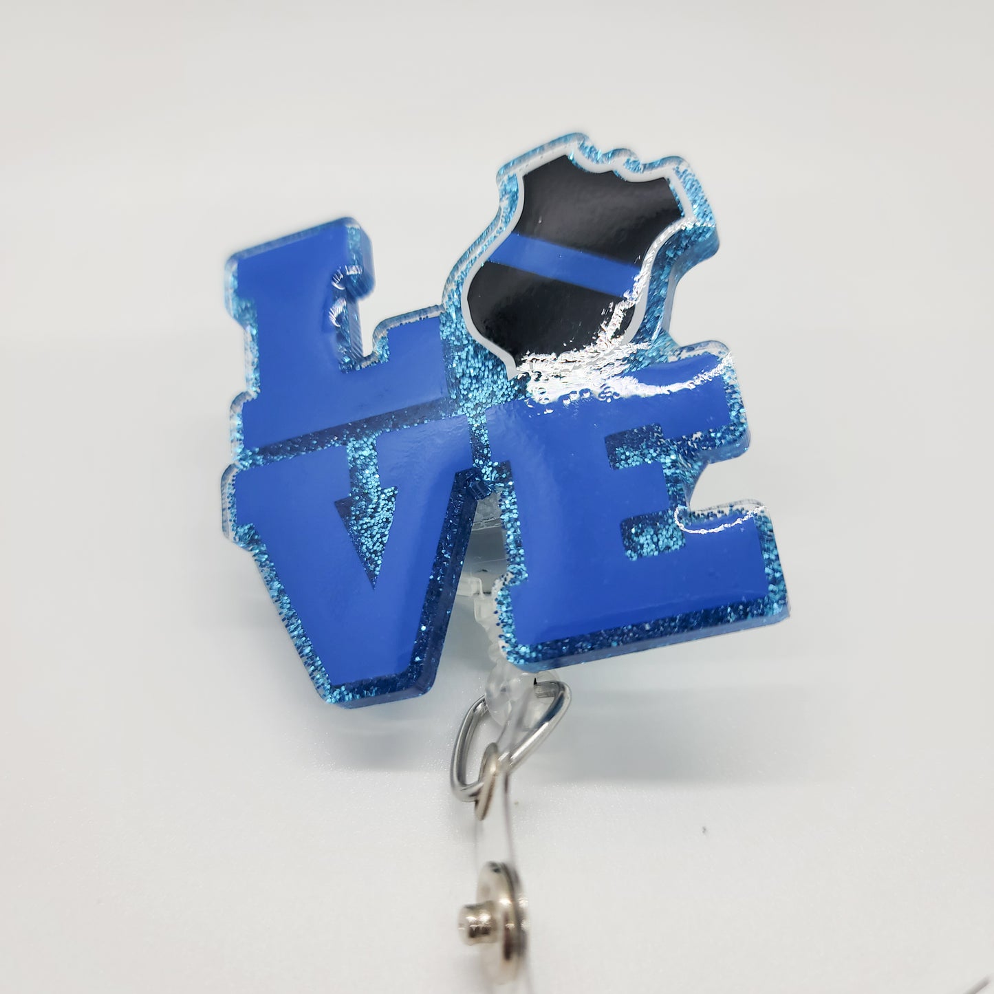 Love Police Badge- Acrylic Badge Reel - 2 inch Retractable Badge Reel - Interchangeable