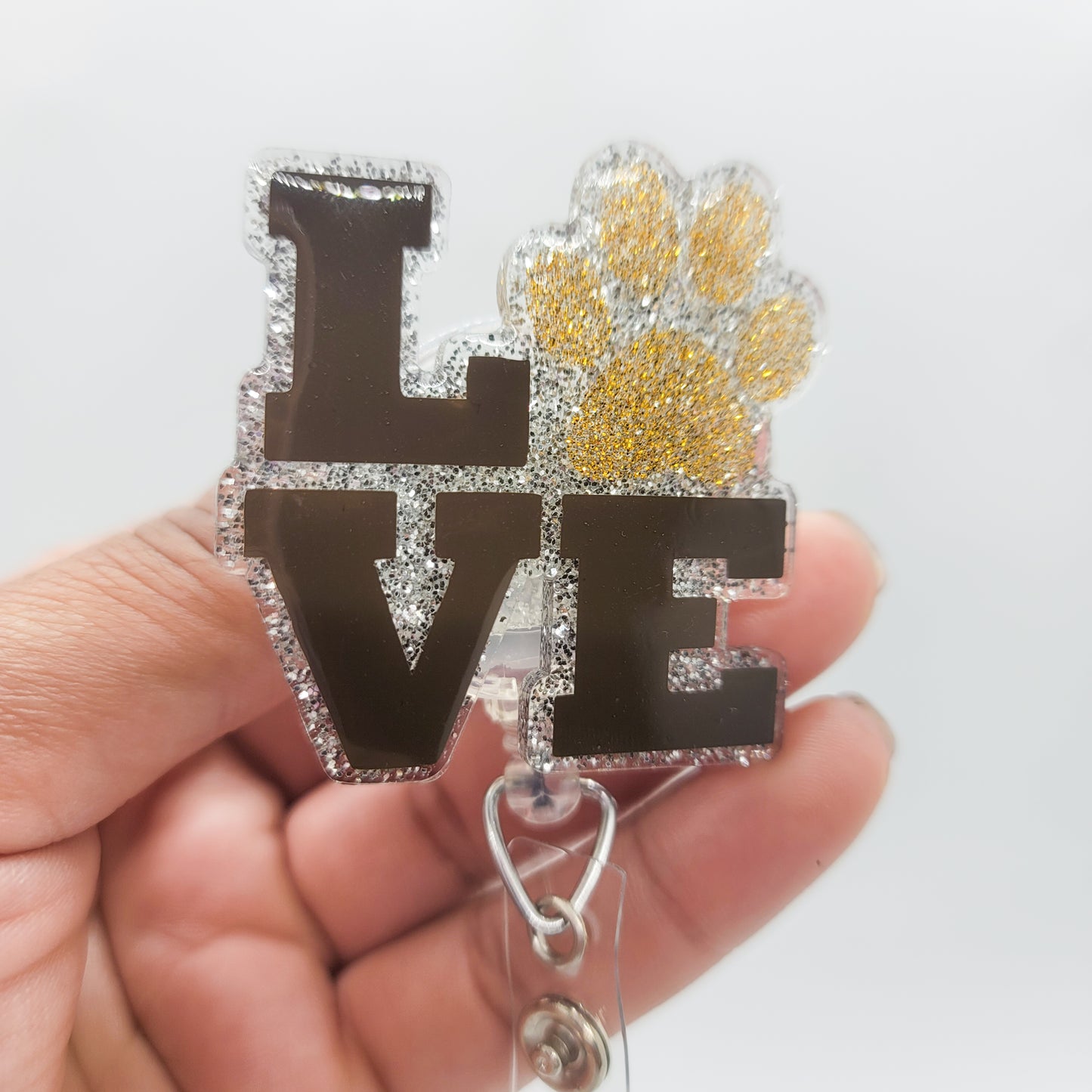 Love Paw- Acrylic Badge Reel - 2 inch Retractable Badge Reel - Interchangeable