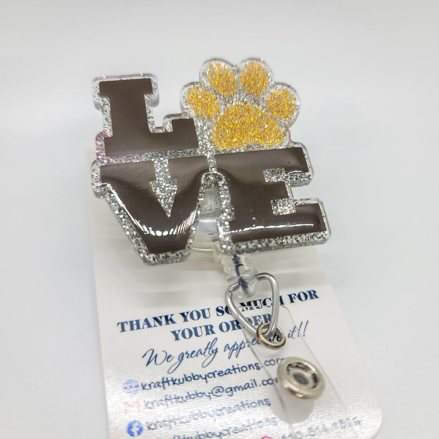 Love Paw- Acrylic Badge Reel - 2 inch Retractable Badge Reel - Interchangeable