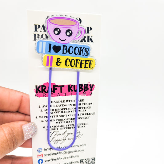 Bookmark | Jumbo 4" Paperclip | Books with Coffee