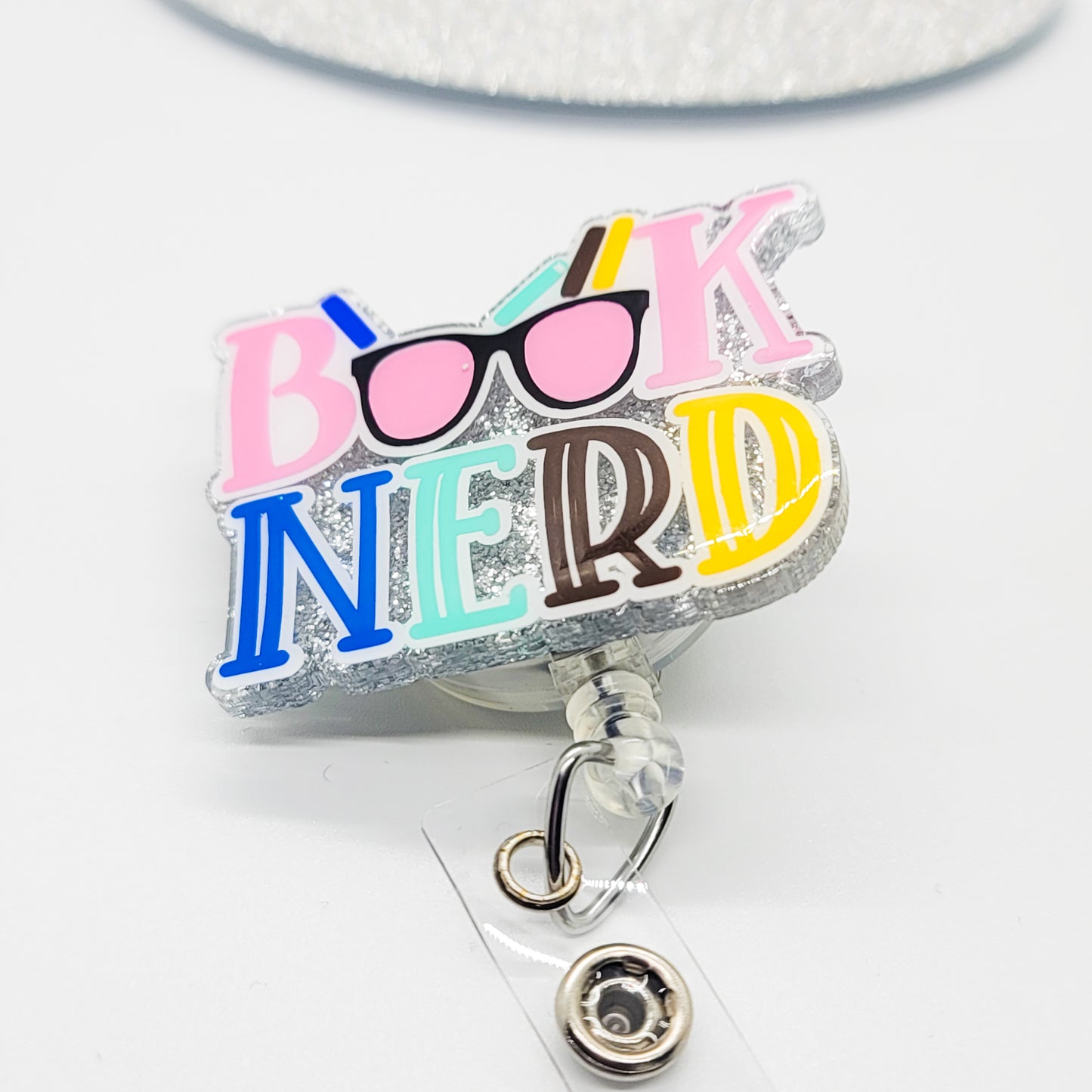 Book Nerd - Acrylic Badge Reel - 2 inch Retractable Badge Reel - Interchangeable