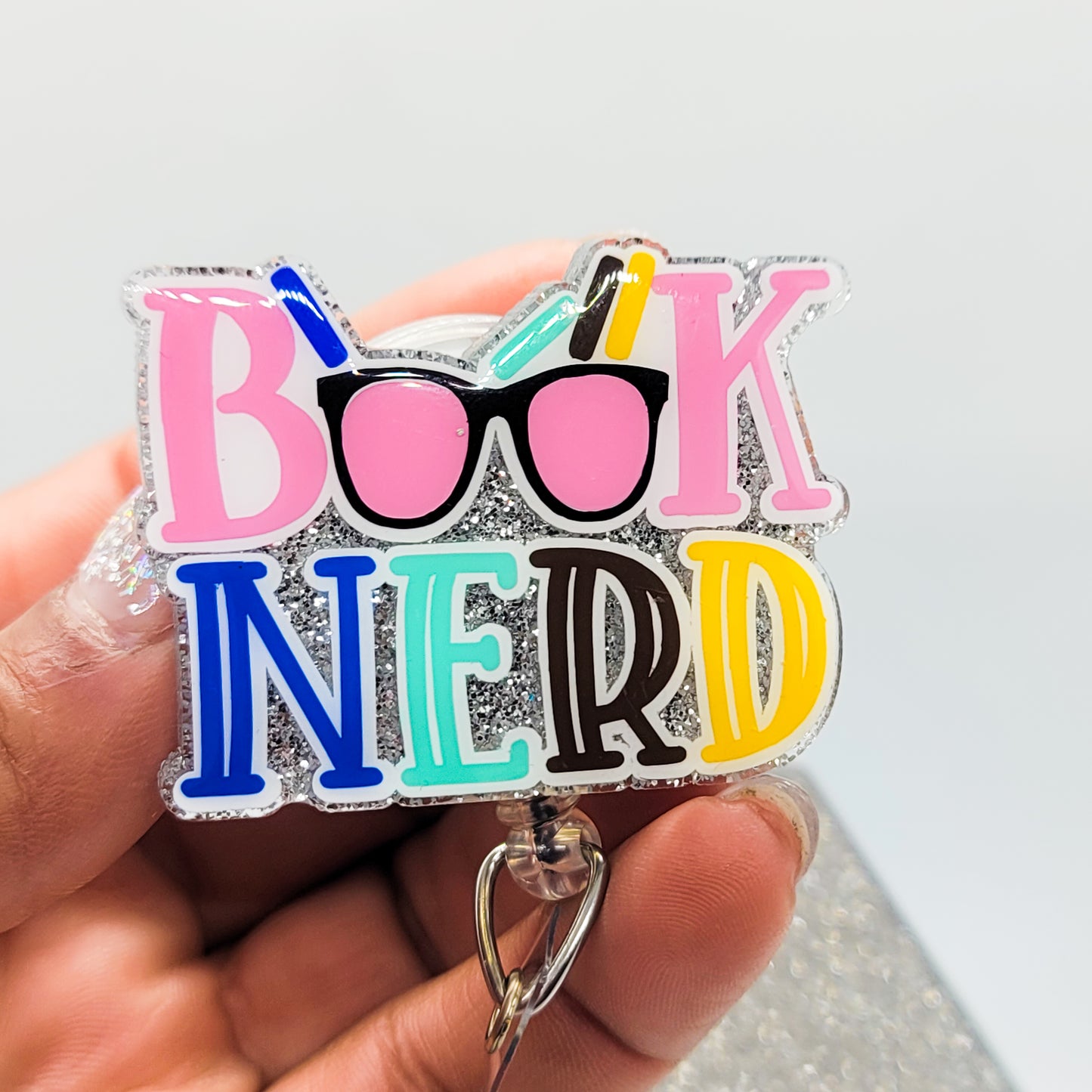 Book Nerd - Acrylic Badge Reel - 2 inch Retractable Badge Reel - Interchangeable