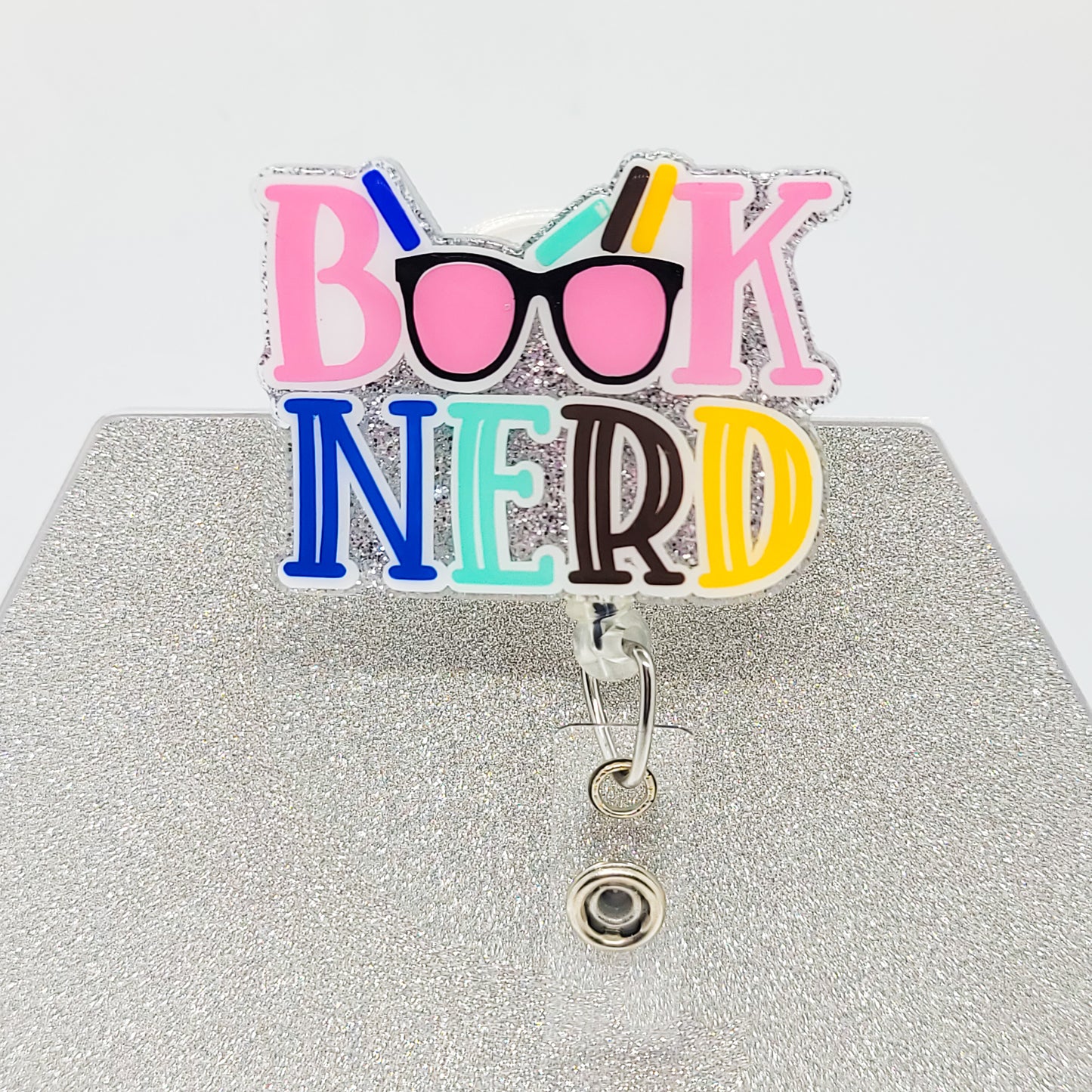 Book Nerd - Acrylic Badge Reel - 2 inch Retractable Badge Reel - Interchangeable