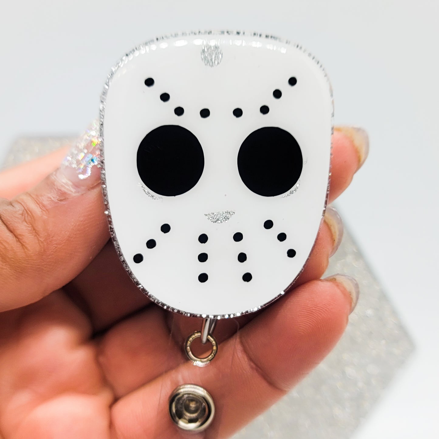 Jason Voorhees Mask - Acrylic Badge Reel - 2 inch Retractable Badge Reel - Halloween - Interchangeable