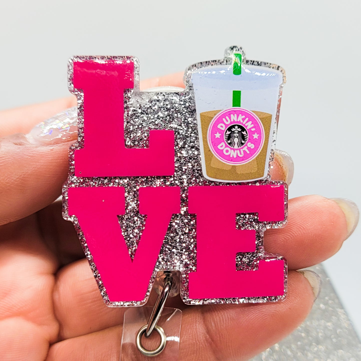 Love Coffee- Acrylic Badge Reel - 2 inch Retractable Badge Reel - Interchangeable