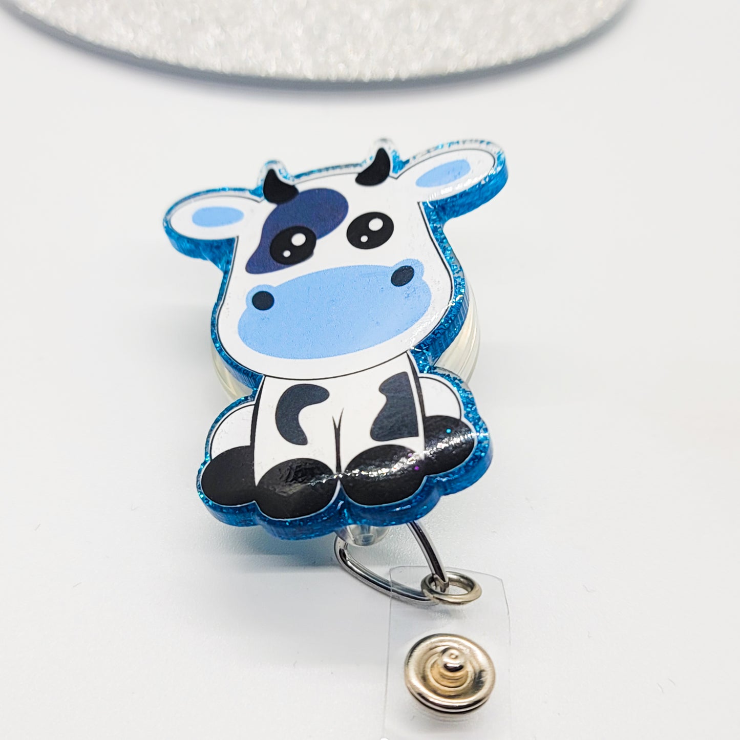 Sitting Cow - Acrylic Badge Reel - 2 inch Retractable Badge Reel - Interchangeable