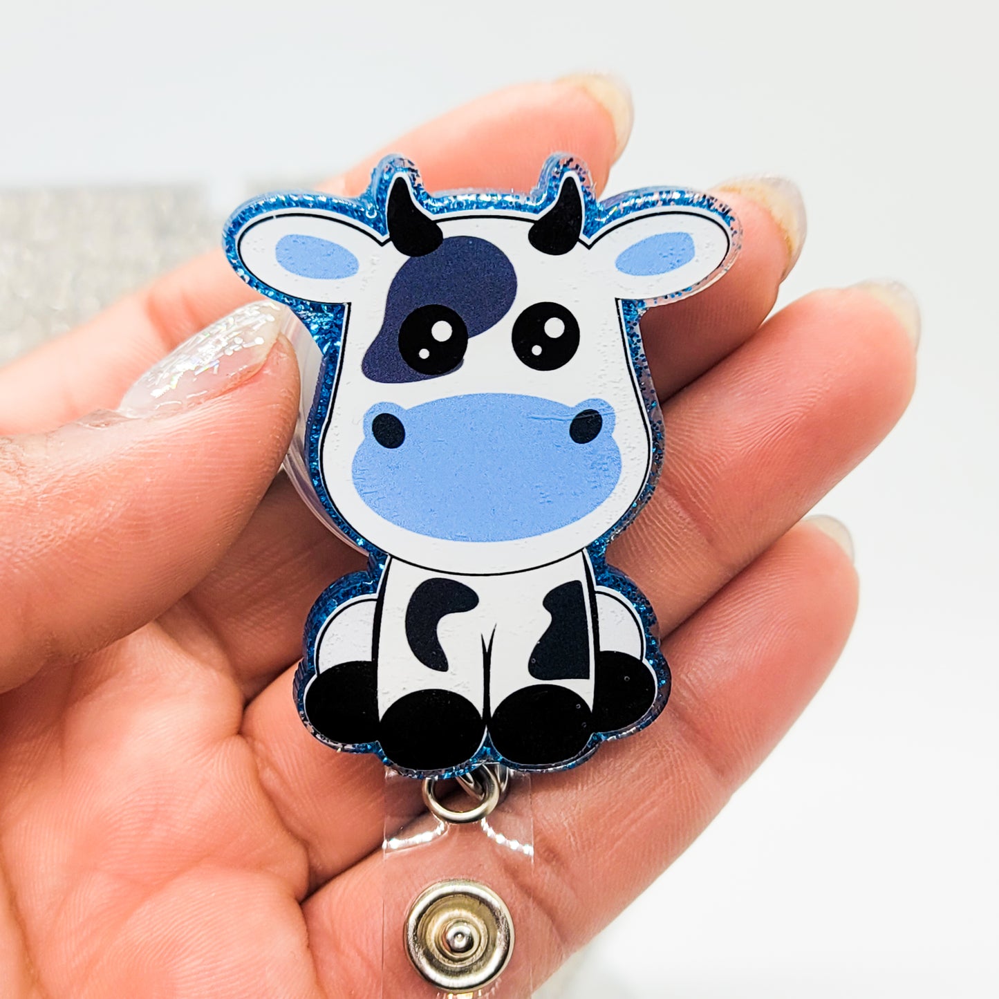 Sitting Cow - Acrylic Badge Reel - 2 inch Retractable Badge Reel - Interchangeable