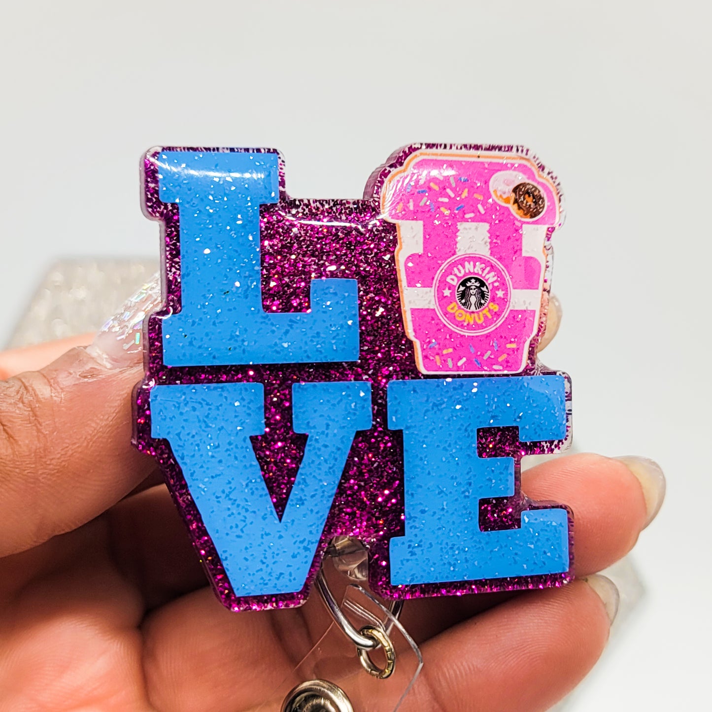 Love Coffee- Acrylic Badge Reel - 2 inch Retractable Badge Reel - Interchangeable