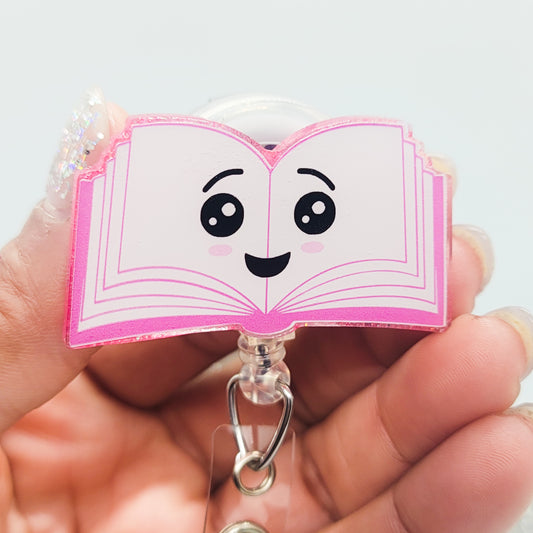 Open Book - Acrylic Badge Reel - 2 inch Retractable Badge Reel - Interchangeable