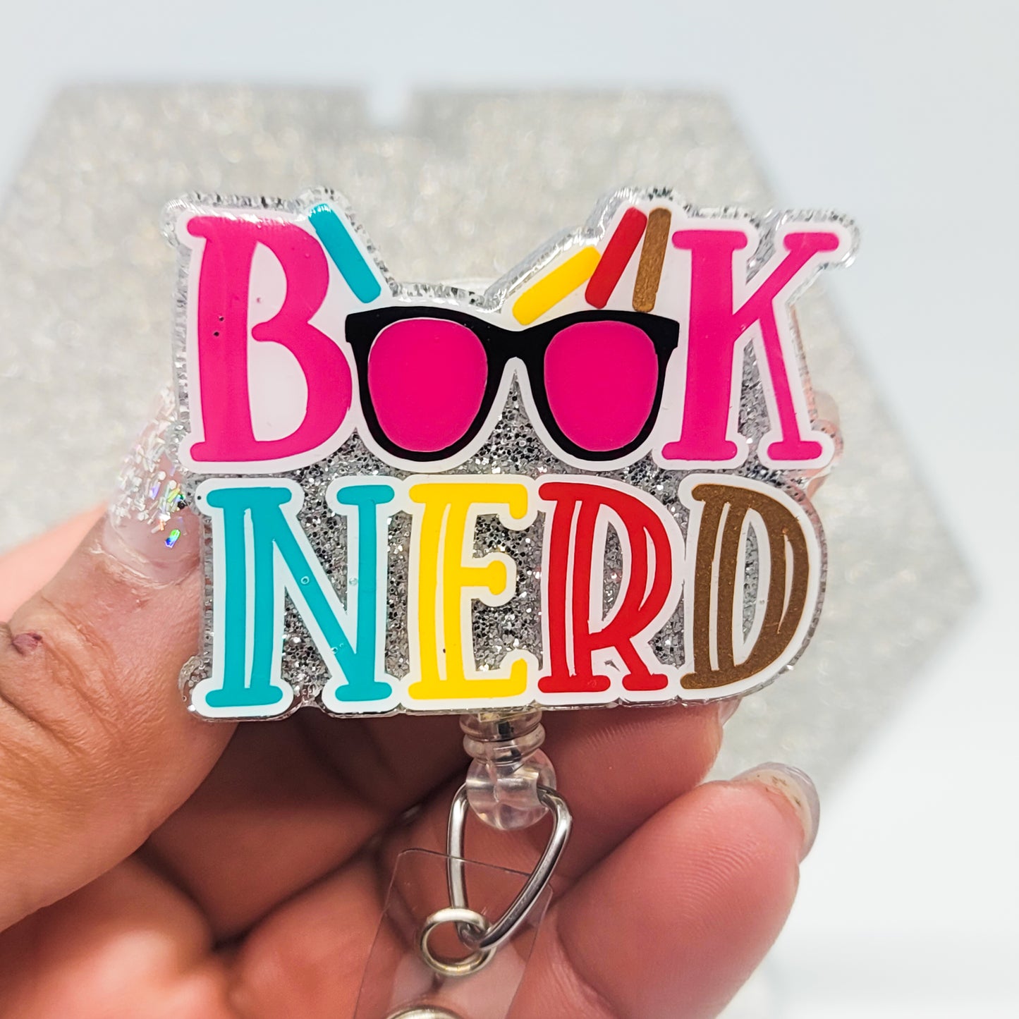 Book Nerd - Acrylic Badge Reel - 2 inch Retractable Badge Reel - Interchangeable