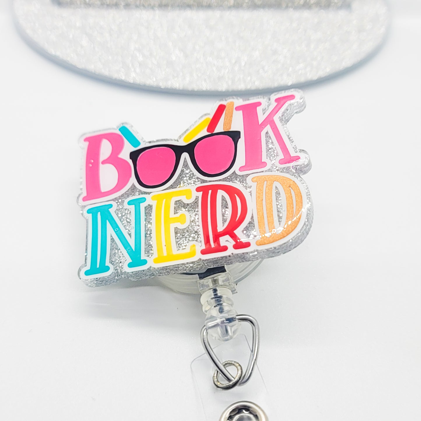 Book Nerd - Acrylic Badge Reel - 2 inch Retractable Badge Reel - Interchangeable