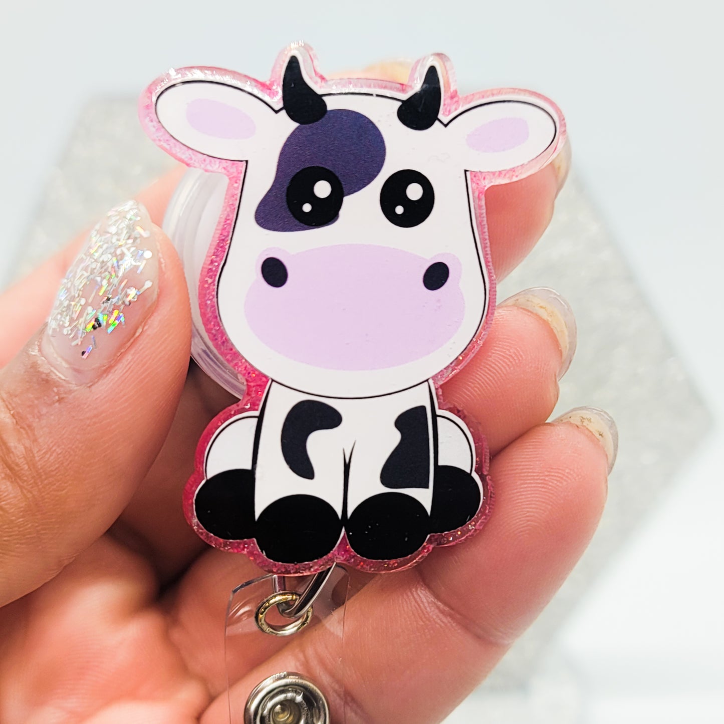 Sitting Cow - Acrylic Badge Reel - 2 inch Retractable Badge Reel - Interchangeable