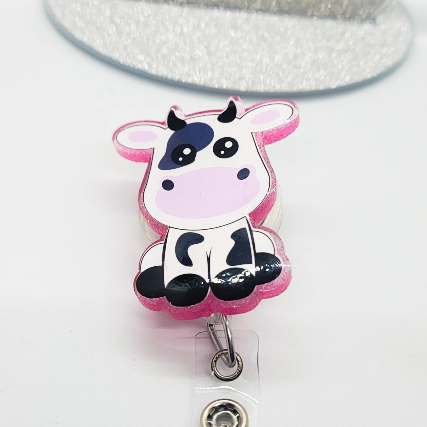 Sitting Cow - Acrylic Badge Reel - 2 inch Retractable Badge Reel - Interchangeable