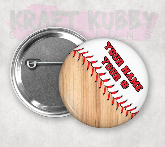 Buttons - Pinback Buttons - Baseball - Personalized